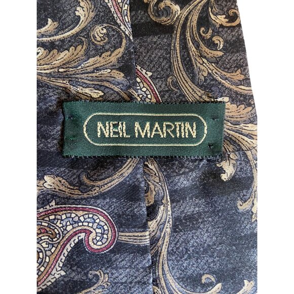 Neil Martin Mens Necktie Italian Silk Paisley Red Gold Retro Dad Gift Corpcore - Picture 3 of 5